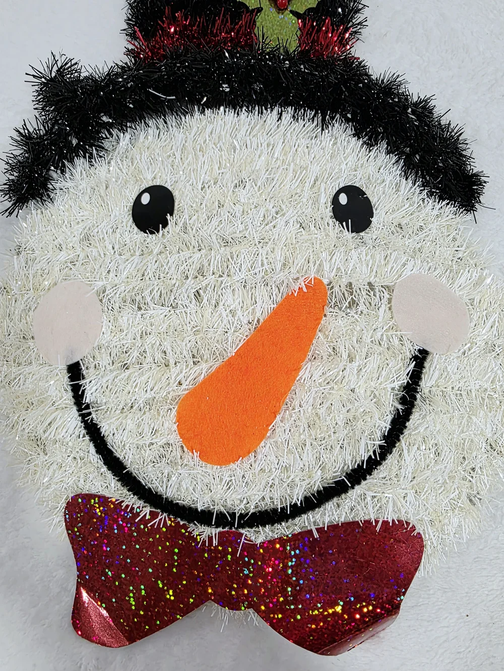 Holiday White Snowman Wall Decoration with Orange Carrot Nose